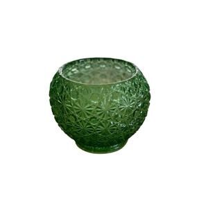 Emerald Green Daisy Pressed Glass Bowl MCM Retro